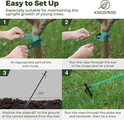 Kingsyard Tree Stakes and Supports, 16 Inch 3 Pcs Steel Heavy Duty Tree Stake Kit for Leaning Young
