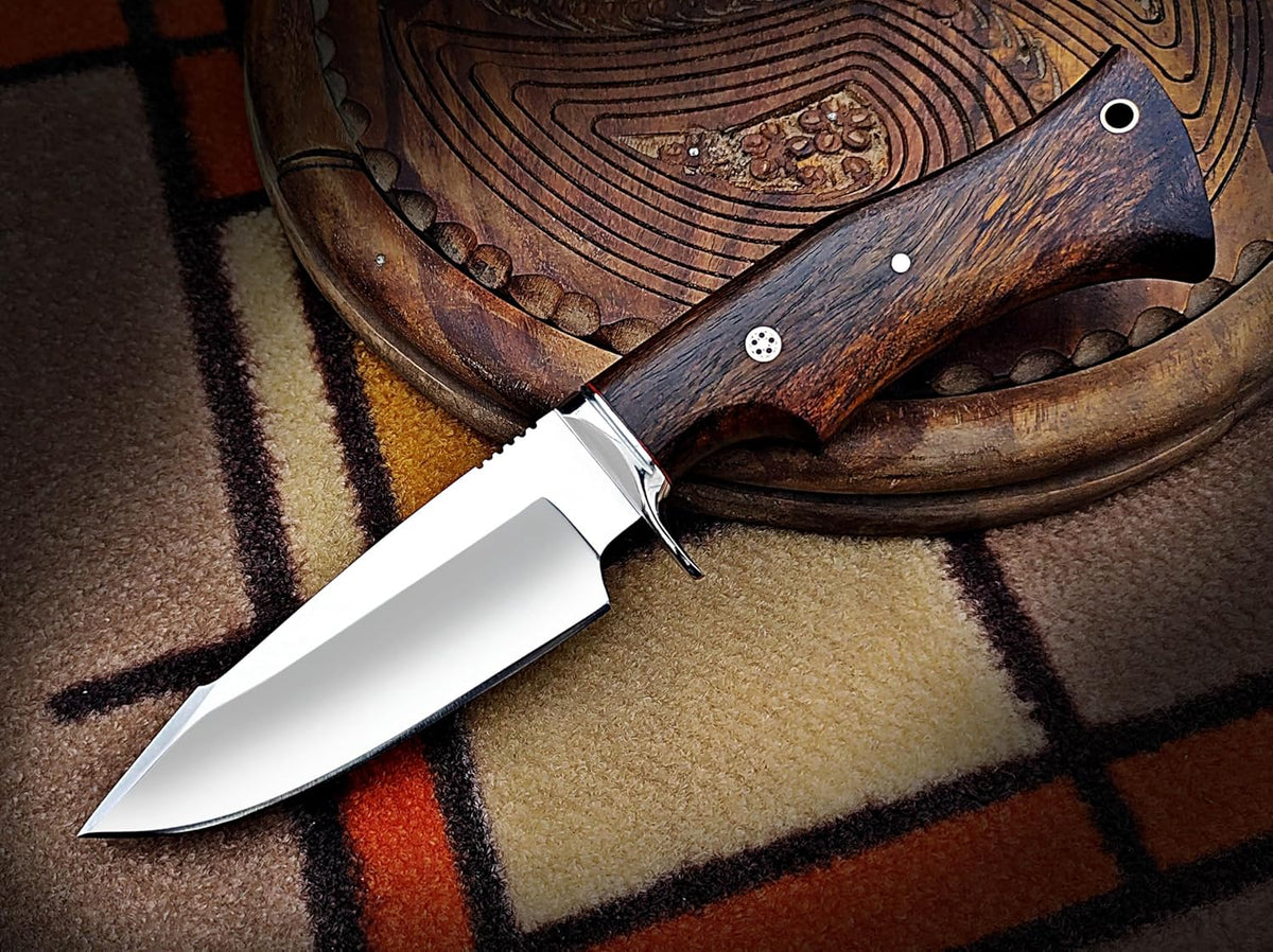 Warivo 10″ Handmade D2 Steel Hunting Knife with Leather Sheath - Ideal EDC Knife for Skinning