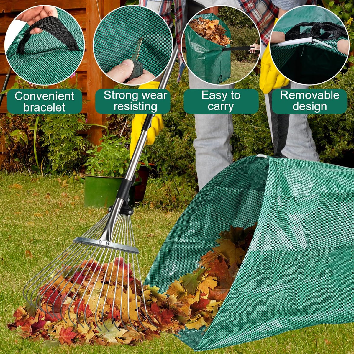 2 Pack 60 Gallon Leaf Collector,Collapsible Lawn & Leaf Bag,Heavy Leaves Pick up Tool Reusable Yard