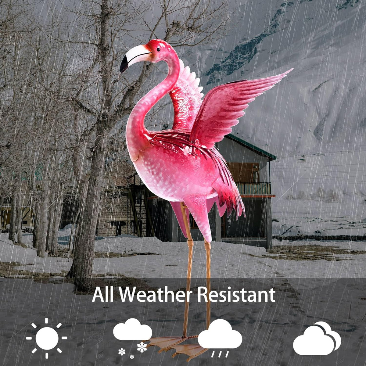 Garden Flamingo Statues and Sculptures, Outdoor Metal Bird Yard Art, Pink Flamingos Lawn Ornament