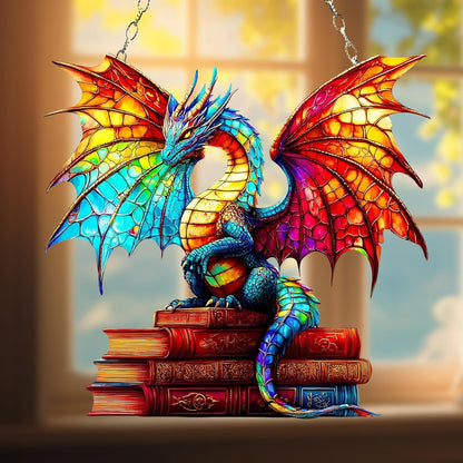 Book Dragon Acrylic Suncatcher Stained Glass Effect Window Car Hanging Christmas Ornament Indoor