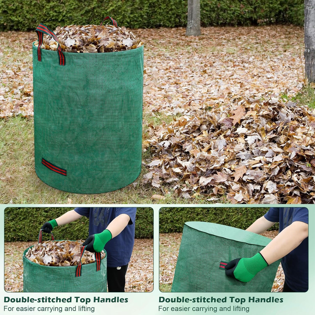 72 Gallons Lawn and Leaf Bags,Reusable Yard Waste Bags with Gardening Gloves,Heavy Duty Garden Bags