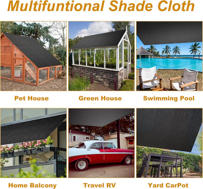 SPORTYOUTH 70% Shade Cloth for Patio, 10x50 ft Mesh Tarp with Grommets, UV Resistant Black Sunblock