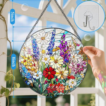 Stained Glass Window Hanging, 8 Inch Wildflower Stained Glass Suncatcher, Suncatchers for Windows