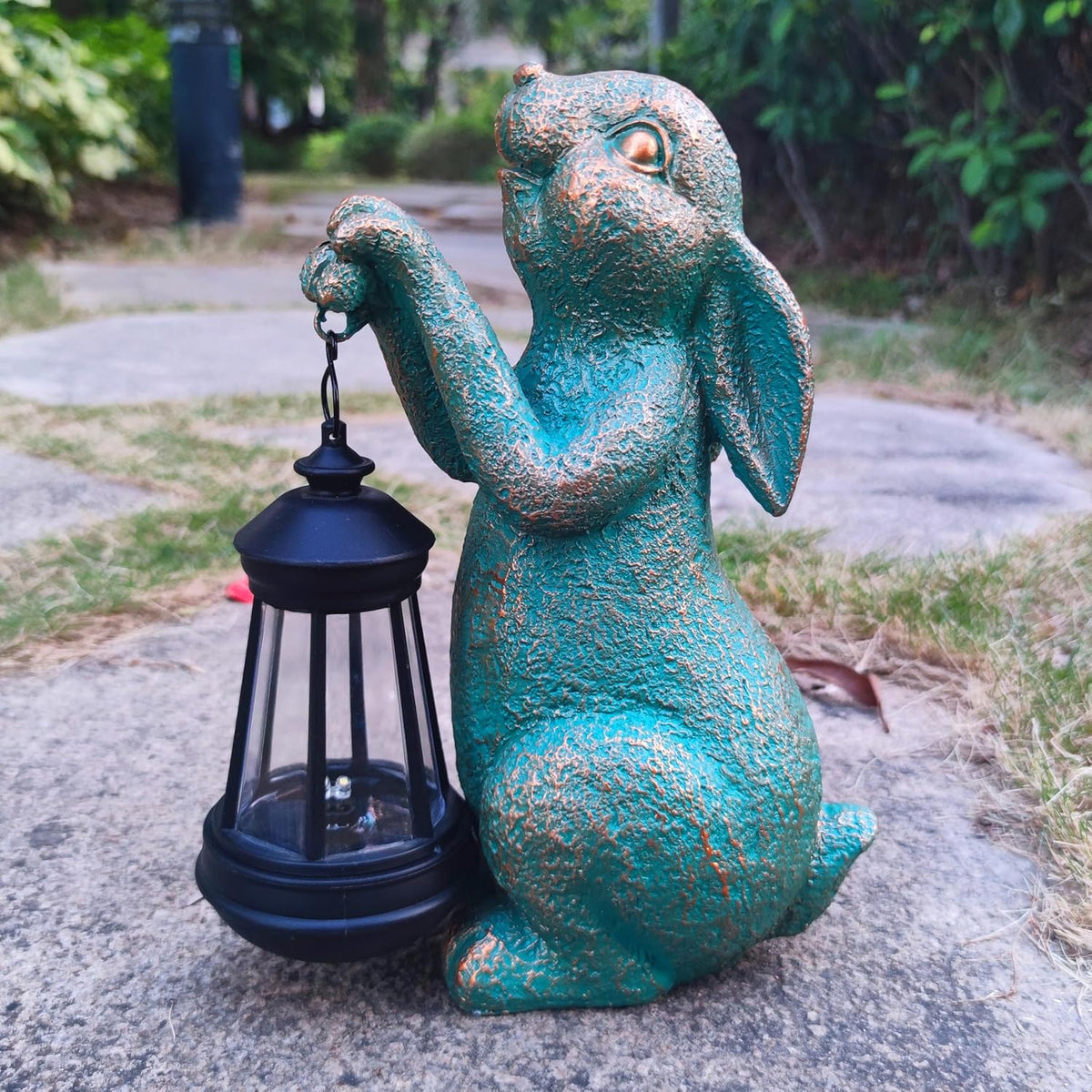 JOYBEE Garden Statues Rabbit with Solar Lantern Outdoor Decor-Rabbit Solar Figurines Lights