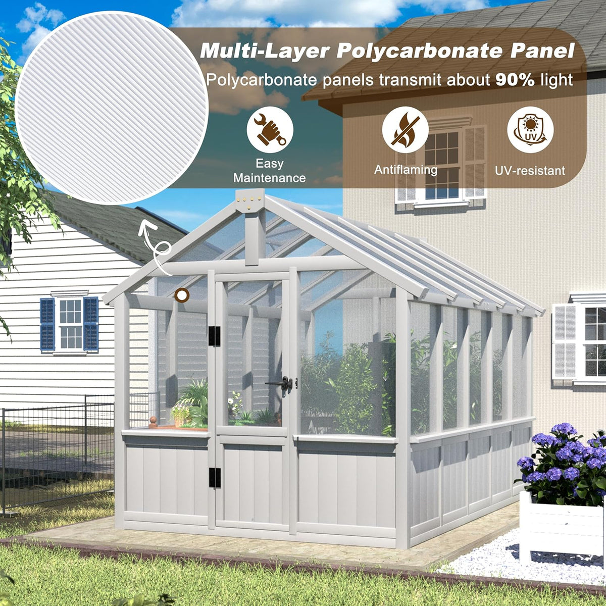 MUPATER 6 × 10 FT Cedar Wood Greenhouse for Outdoors, Outdoor Greenhouse With Polycarbonate Panels