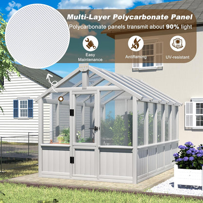 MUPATER 6 × 10 FT Cedar Wood Greenhouse for Outdoors, Outdoor Greenhouse With Polycarbonate Panels