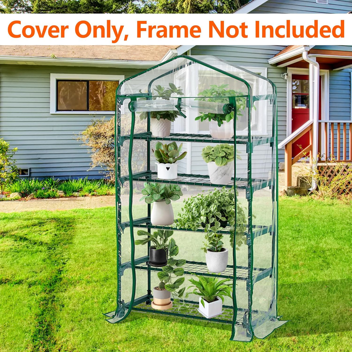 DECOHS Extra Wide 5 Tier Greenhouse Replacement Cover- 75 x 40 x 19 Inch Clear PVC Plant Gardening