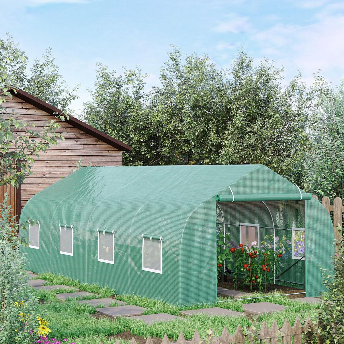 Outsunny 20' x 10' x 7' Outdoor Walk-in Greenhouse, Tunnel Green House with Roll-up Windows