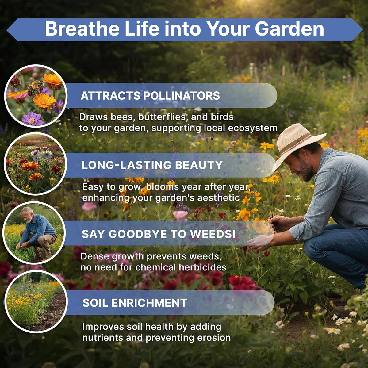 Organo Republic 16 Perennial Wildflower Seeds Mix for Indoor & Outdoors. 100,000+ Non-GMO, Heirloom