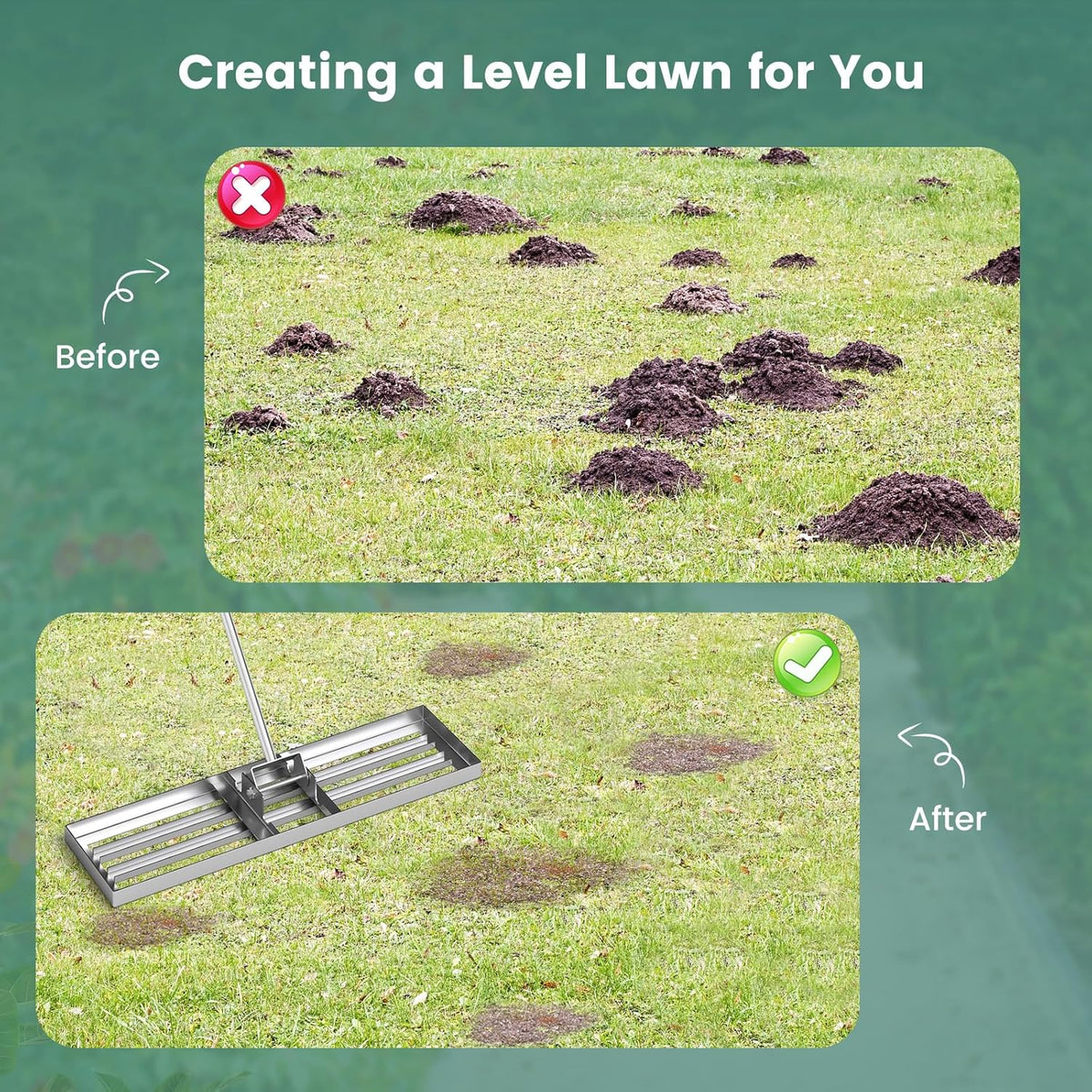 Goplus Lawn Leveling Rake, 36" x 10" Heavy Duty Level Lawn Tool w/ Ergonomic Handle for Soil