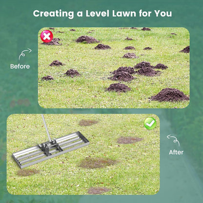 Goplus Lawn Leveling Rake, 36" x 10" Heavy Duty Level Lawn Tool w/ Ergonomic Handle for Soil