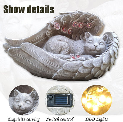 Solar Cat Garden Statues Outdoor Décor-Cat Figurines Solar LED Light Lawn Ornaments - Yard