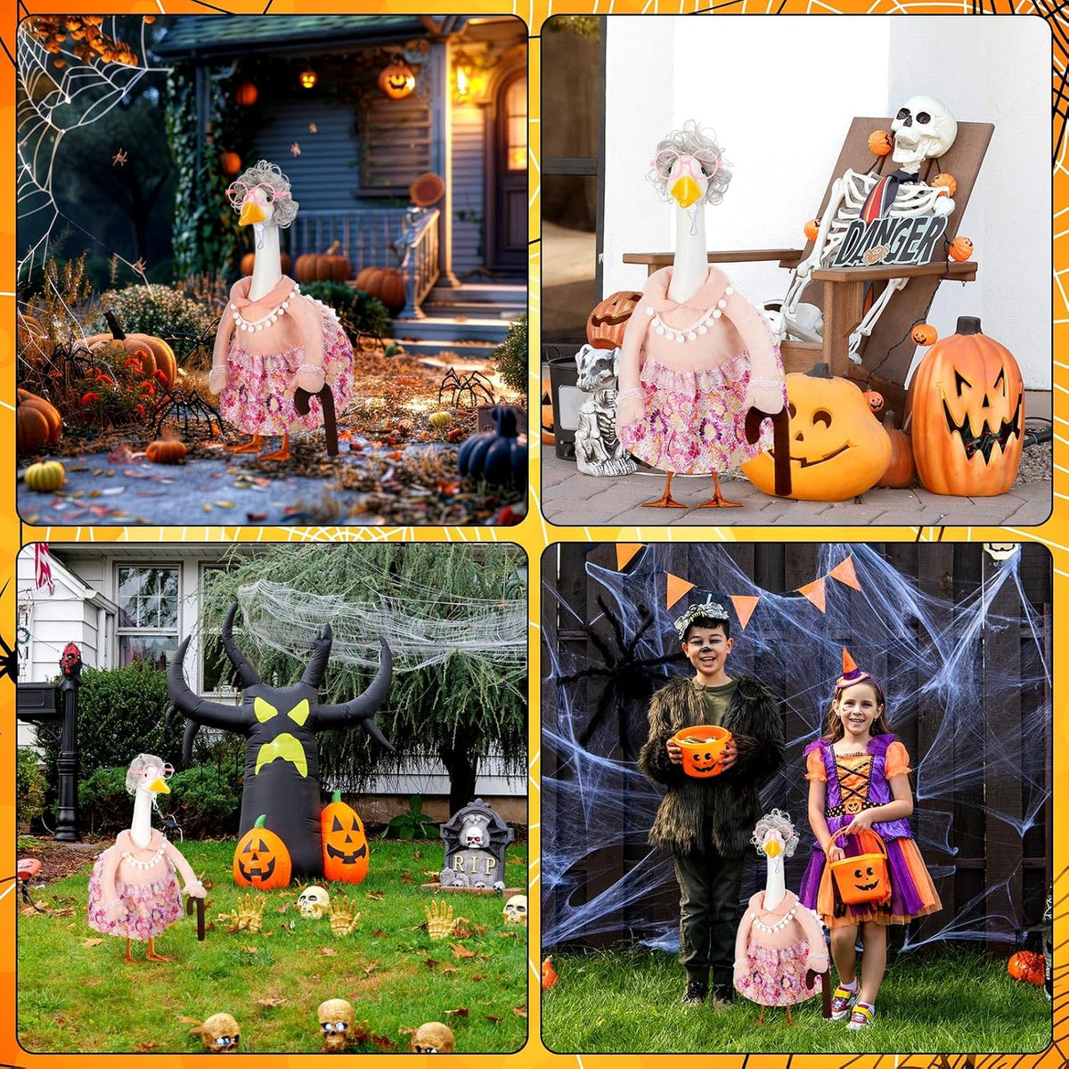 Abbylike Halloween Porch Goose Outfits Old Lady Goose Clothes with Silver Wig Sunglasses for 23"