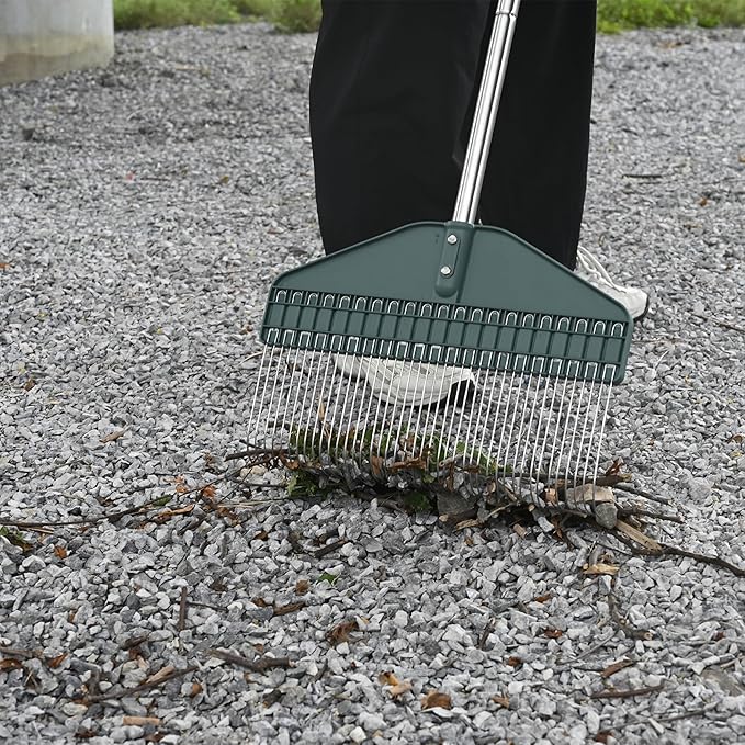 Thatch Rake & Leaves Rake 66-Inch Adjustable S/S Handle Heavy-Duty Design for Garden Lawns and