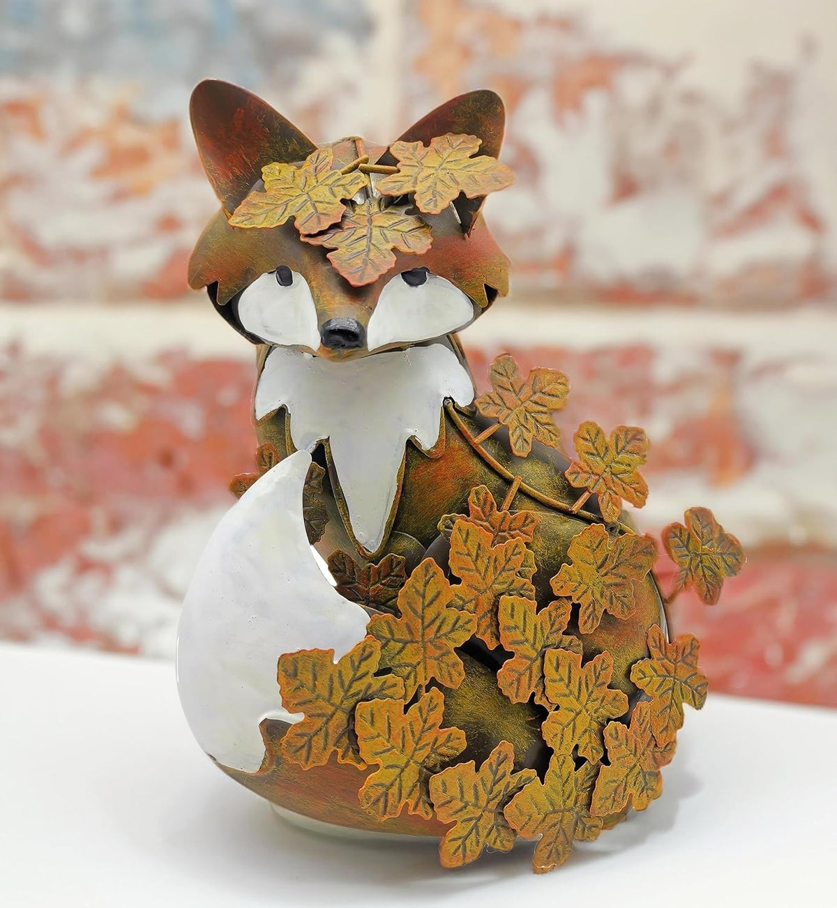 coolboy Garden Metal Fox Outdoor Statues,Interesting Maple Leaf Fox Sculpture for Patio Lawn Home