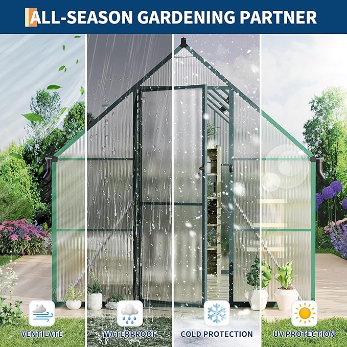 8'X10' Aluminum-Framed Polycarbonate Greenhouse, Heavy Duty Polycarbonate Greenhouse with Quick
