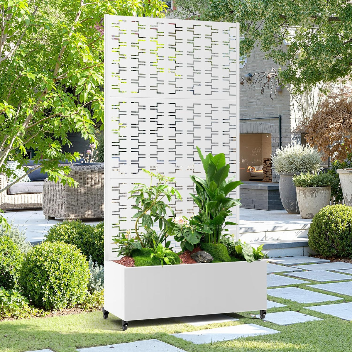 15.7"×70.9"×35.4" Metal Raised Garden Bed with Trellis and Wheels - Tall Trellis Planter Box for