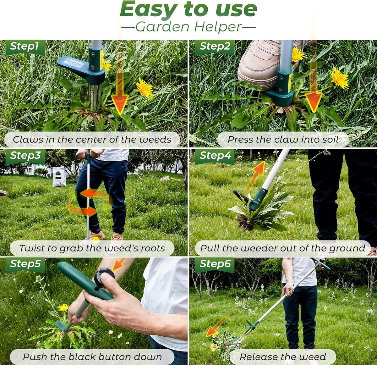 Walensee Weed Puller, Stand Up Weeder Hand Tool, Long Handle Garden Weeding Tool with 3 Claws, Hand