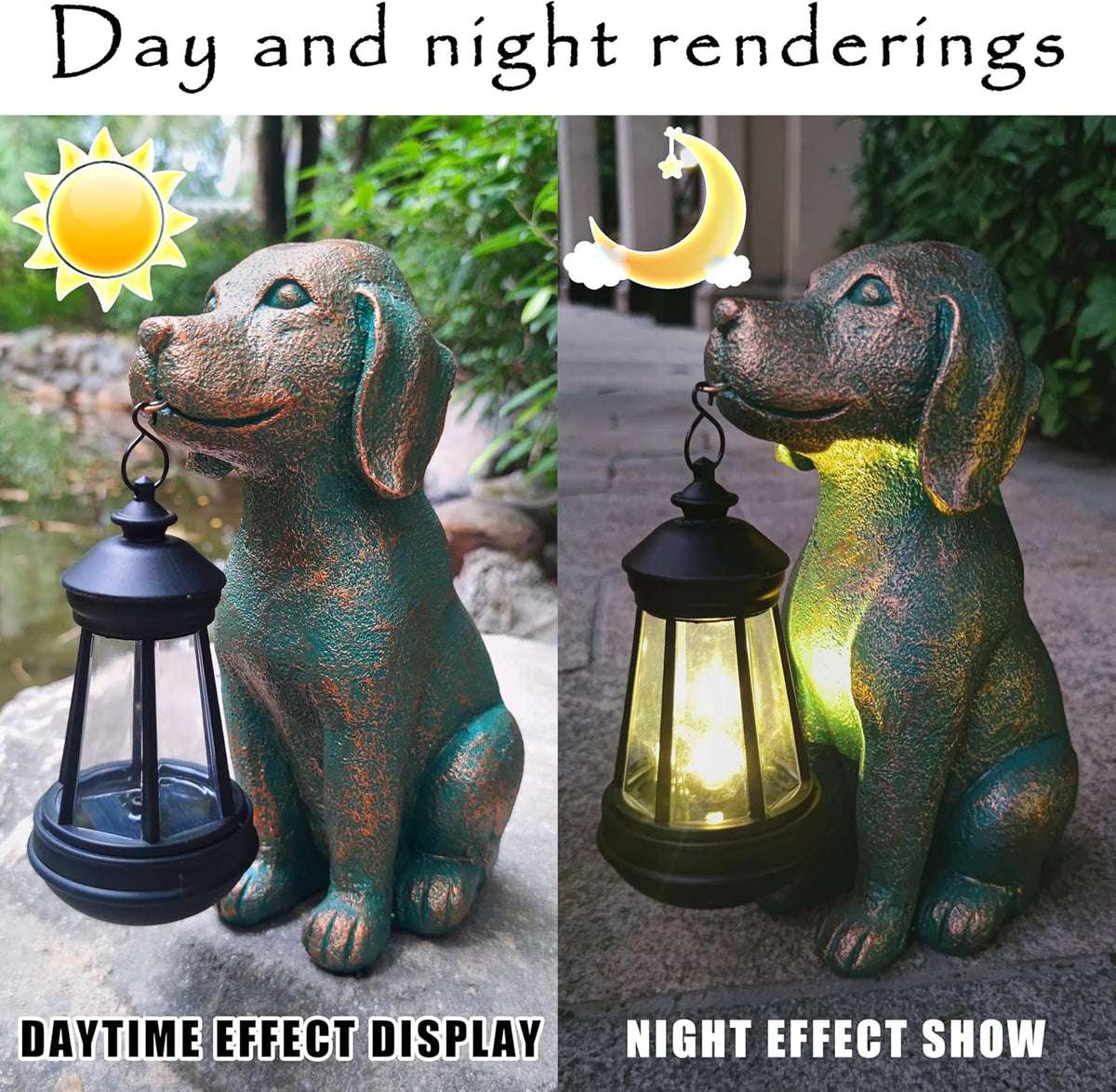 Dog Garden Statues with Solar Lantern Outdoor Decor-Dog Solar Figurines Lights Decorations for