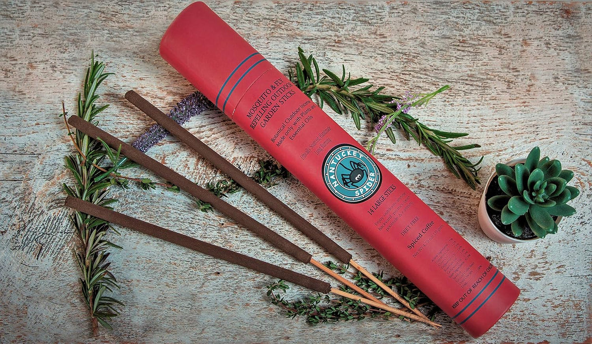 Nantucket Spider Mosquito Sticks and Holder | Mosquito Repellent Sticks 14 Pack and Holder | Repels