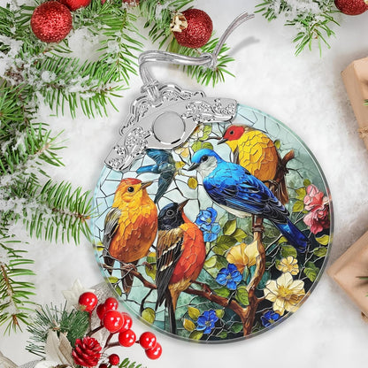 Birds on Branches Stained Glass Orament - Christmas Ornament - Christmas Decorations for Tree