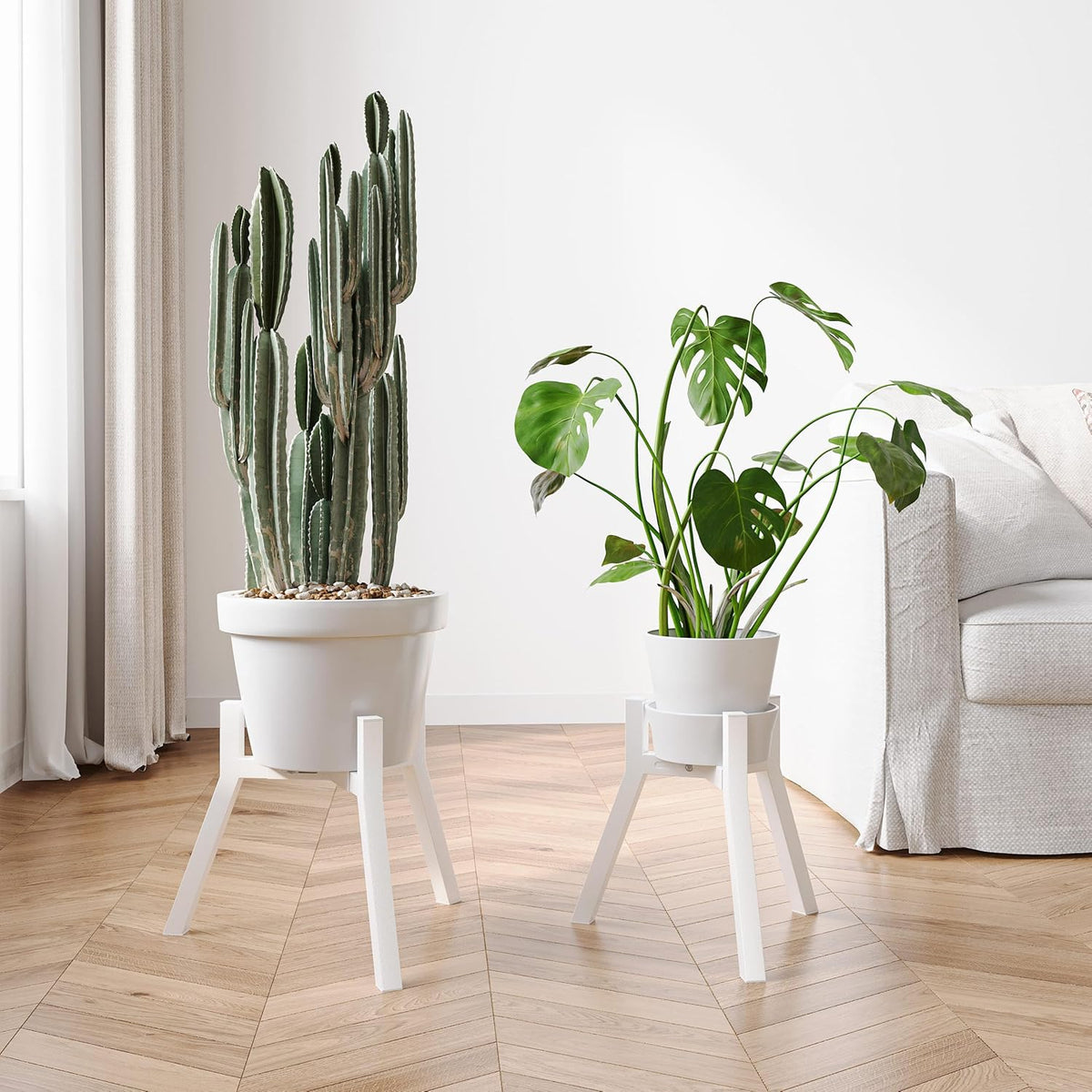 Adjustable Plant Stands Set of 2, Metal Modern Small Plant Holder, Heavy Duty Stable Flower Holder