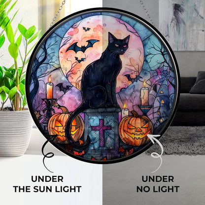Bat Black Cat Suncatcher Indoor/Outdoor Stained Glass Window Hanging Handmade Stained Glass