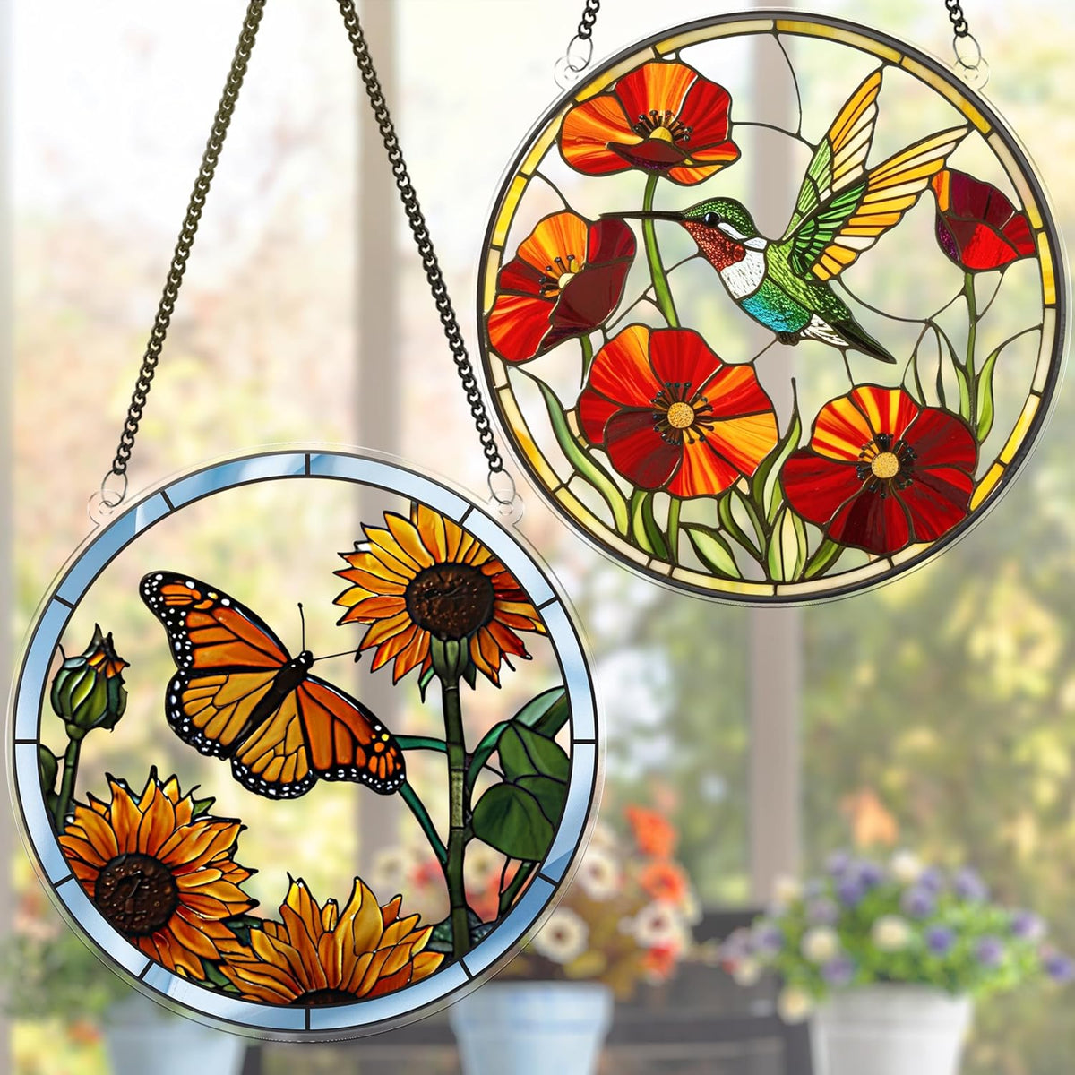 2 Hummingbird Butterfly Acrylic Suncatcher, Art Decor for Home, Suncatcher for Window Hanging