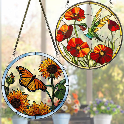 2 Hummingbird Butterfly Acrylic Suncatcher, Art Decor for Home, Suncatcher for Window Hanging