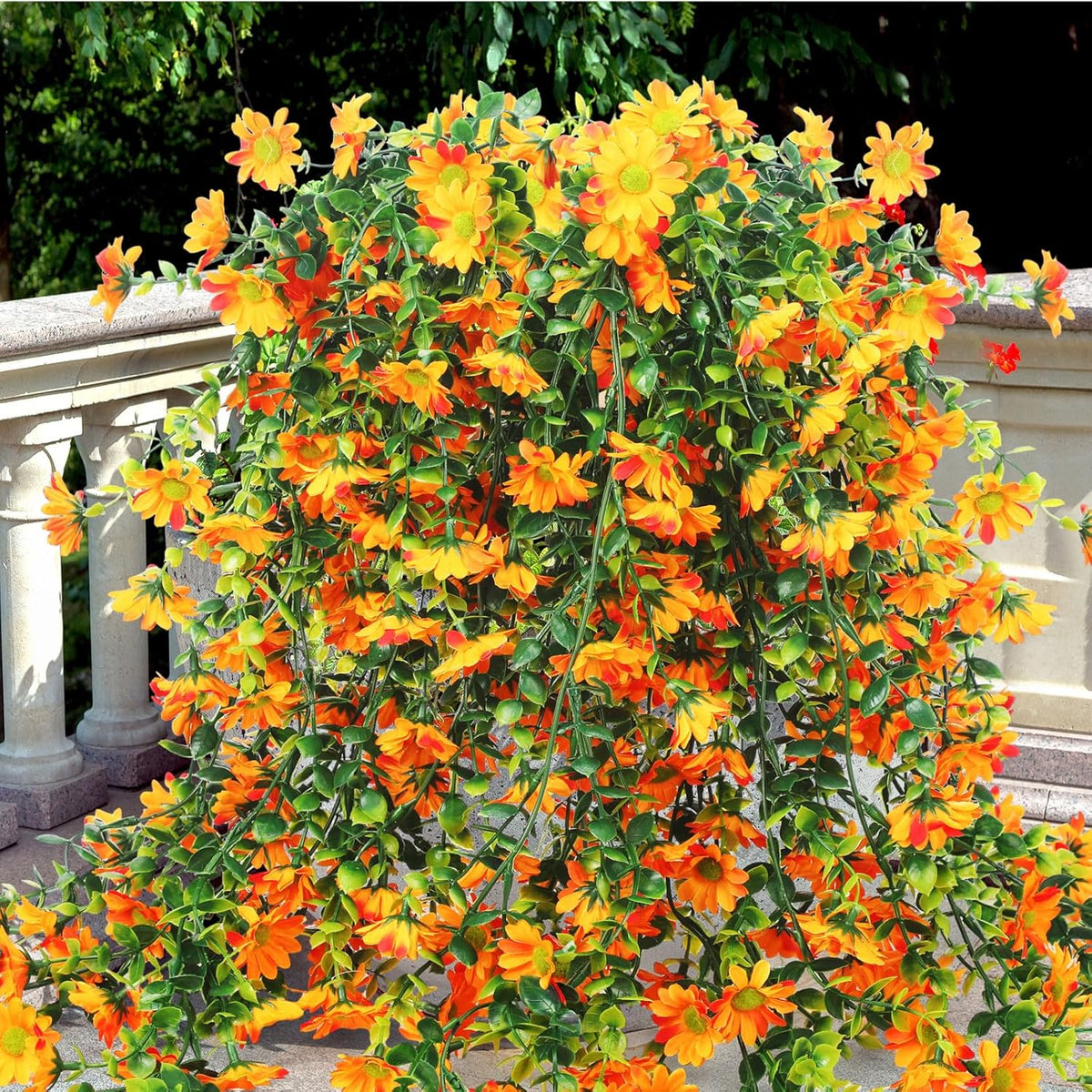 6 Pcs Artificial Fall Hanging Flowers Outdoor Silk Mum Plants Autumn Decor Faux Violet with