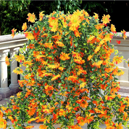 6 Pcs Artificial Fall Hanging Flowers Outdoor Silk Mum Plants Autumn Decor Faux Violet with
