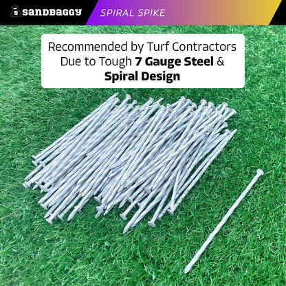 Sandbaggy 6 Inch Galvanized Artificial Turf Stakes - Spiral Landscape Nails - Ground Spikes/Pins