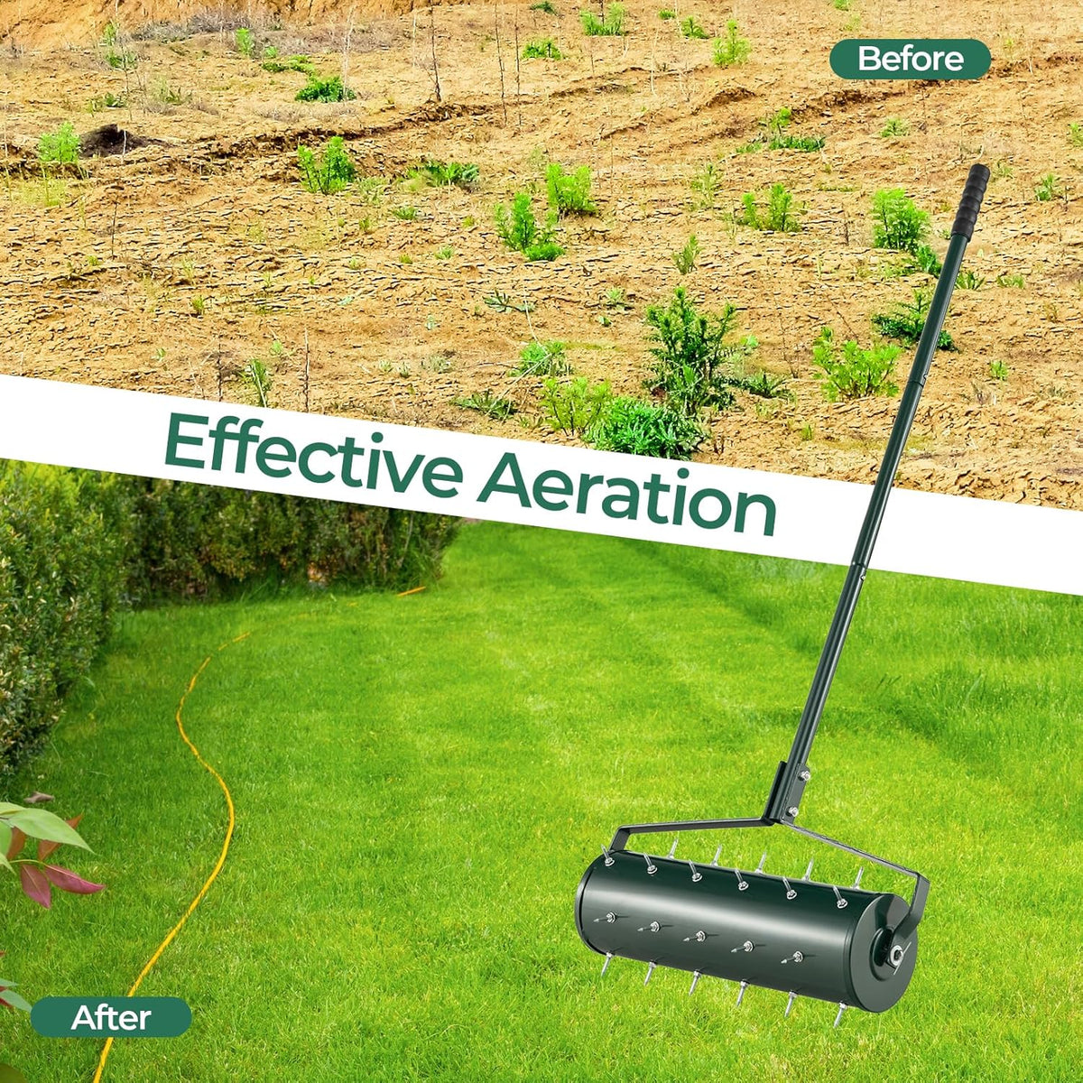 S AFSTAR 21" Manual Lawn Aerator, Heavy Duty Rolling Aerator Lawn Tool Filled Sand Stone with 51"