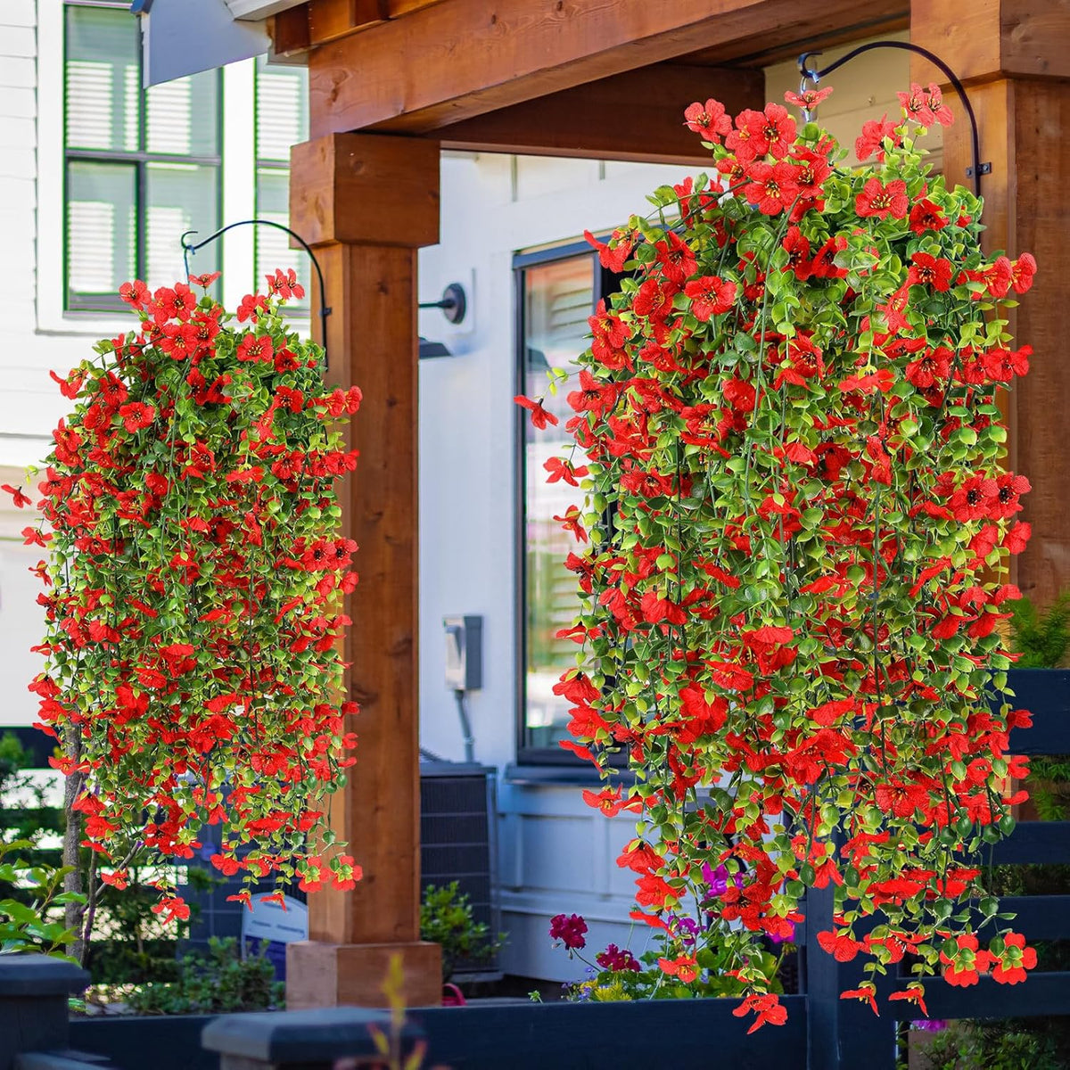6 Pcs Artificial Fall Hanging Flowers Outdoor Silk Mum Plants Autumn Decor Faux Violet with