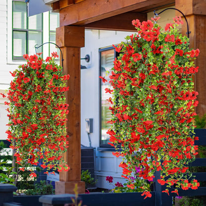 6 Pcs Artificial Fall Hanging Flowers Outdoor Silk Mum Plants Autumn Decor Faux Violet with
