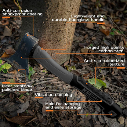 KSEIBI Wood Axe, 274151 Small Outdoor Camp Hatchet 14 Inch for Splitting and Kindling Wood, Forged