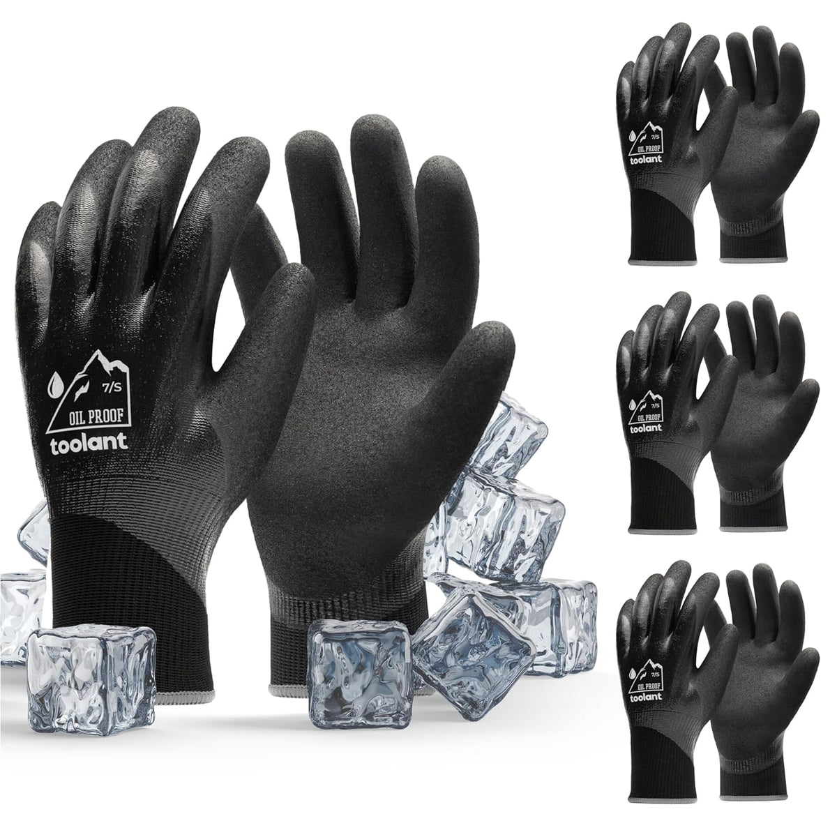 Waterproof Gloves Bulk Pack for Men and Women, 3 Pairs, Freezer Gloves with Grip, Double Nitrile