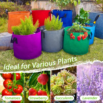 7 Pack 10 Gallon Plant Grow Bags - Mixed 7 Colors with Reinforced Handles & Aeration Design, Ideal