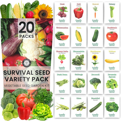 20 Vegetable Seed Packets | Survival Variety Pack | 2025 Season | Individually Packed Vegetables