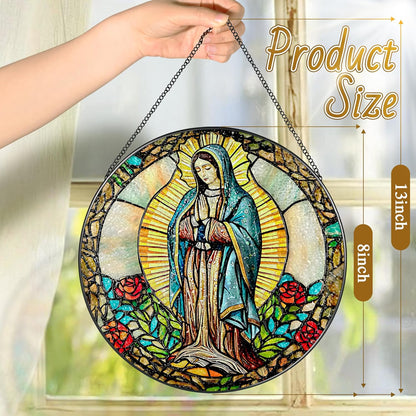 8 Inch Our Lady of Guadalupe Stained Glass Suncatcher, Stained Glass Window Hanging, Mexican Mom