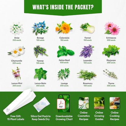 15 Medicinal & Herbal Tea Seeds Variety Pack Home Garden Kit Plant Markers 2950+ Non-GMO Heirloom
