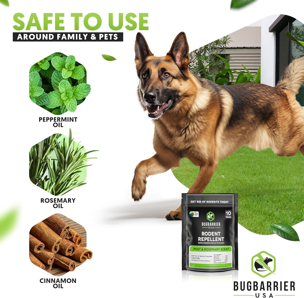 BugBarrier's Extra-Strength Mouse Repellent Deterrent Pouches, USDA 99% Biobased, Peppermint &