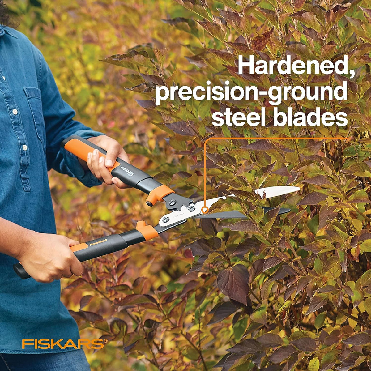 Fiskars 23-Inch Hedge Shears, Bush Trimmer with PowerGear2 Technology that Multiplies Power for