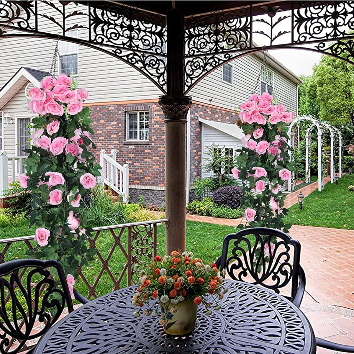 RECUTMS Fake Hanging Flower, 2PCS Artificial Rose Vine Plants Flowers Wedding Home Decoration and
