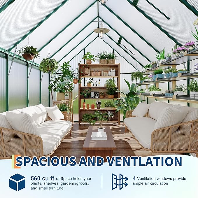 8'X12' Aluminum-Framed Polycarbonate Greenhouse, Heavy Duty Polycarbonate Greenhouse with Quick