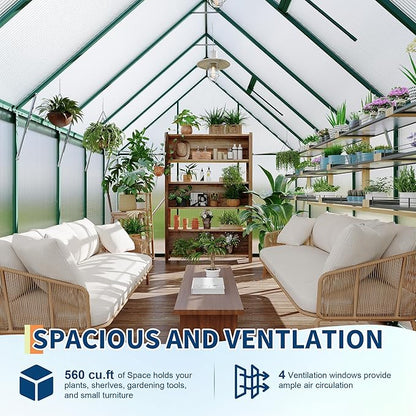8'X12' Aluminum-Framed Polycarbonate Greenhouse, Heavy Duty Polycarbonate Greenhouse with Quick