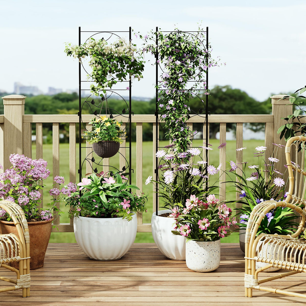 Garvee 21"x72" Metal Garden Trellis Panel (2-Pack), Black Rustproof Fence & Plant Support for
