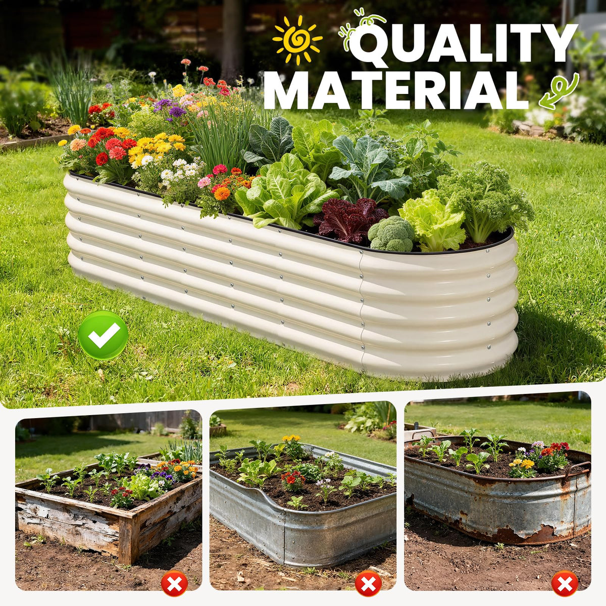 Pattiumo Galvanized Raised Garden Bed 8×2×1.5 FT, Round Metal Raised Garden Bed Outdoor Planter Box