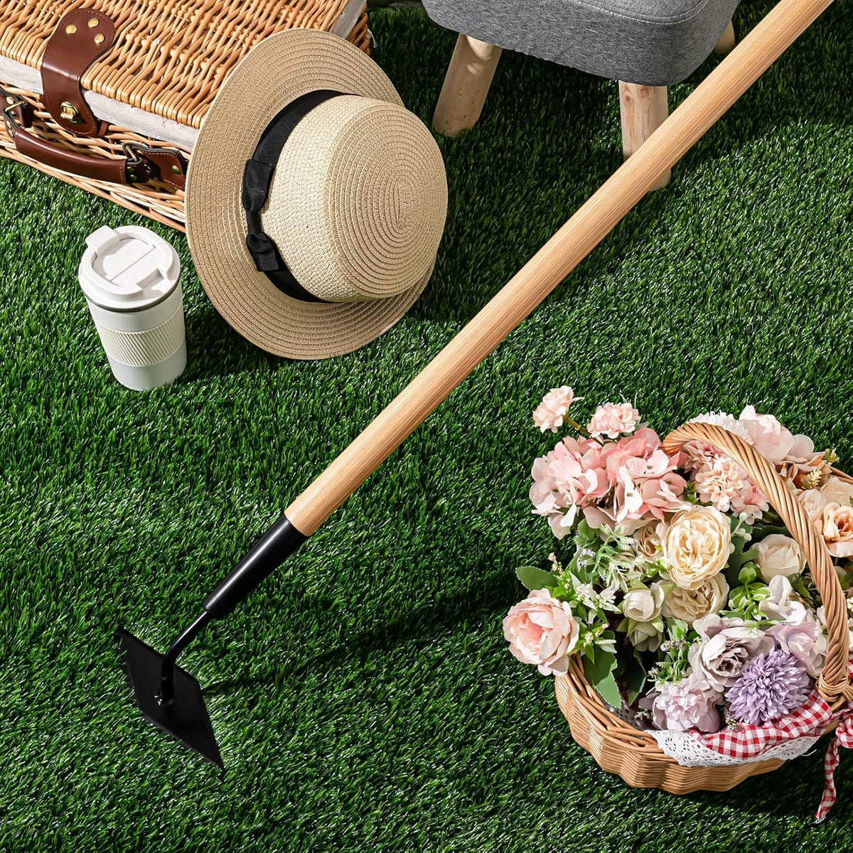 2 Pcs 55 Inch Hoe Garden Tool Diamond Head Heavy Duty Long Handle Weeding Tool Push Pull Action